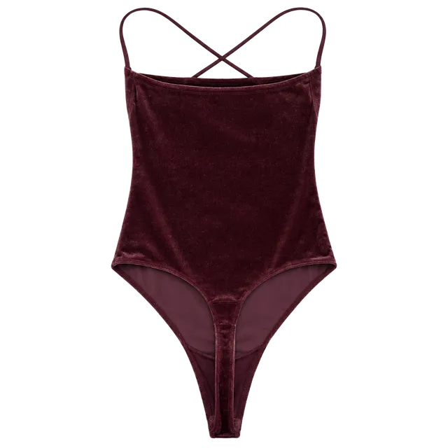 Abercrombie & Fitch Velvet Bodysuit Size XS Burgundy Crisscross Straps
