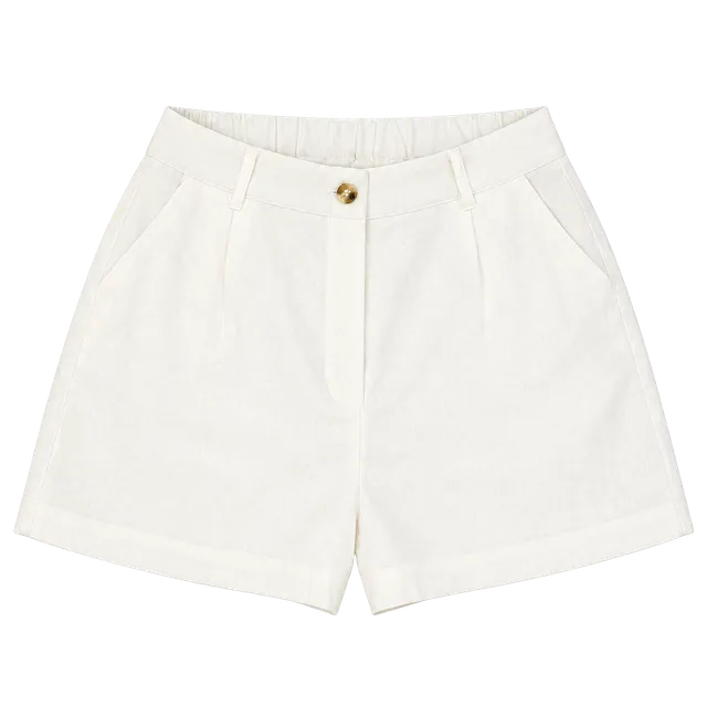 Hunter & Brown Linen Blend Shorts Size L White High Waist Coastal Quiet Luxary