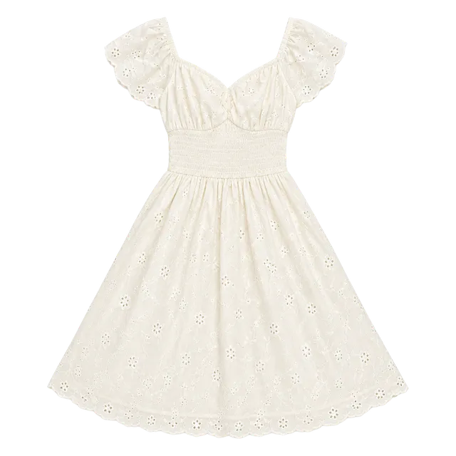 Hollister Eyelet Dress Size S White Mini Puff Sleeve