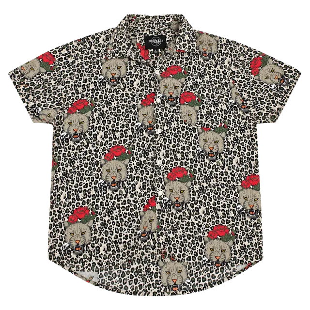 Brooklyn Standard Panther Rose Short Sleeve Button Down Size L