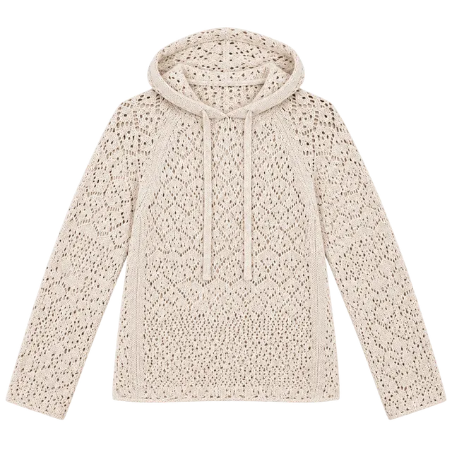 Jessica Simpson Crochet Knit Hoodie Size XL Cream New