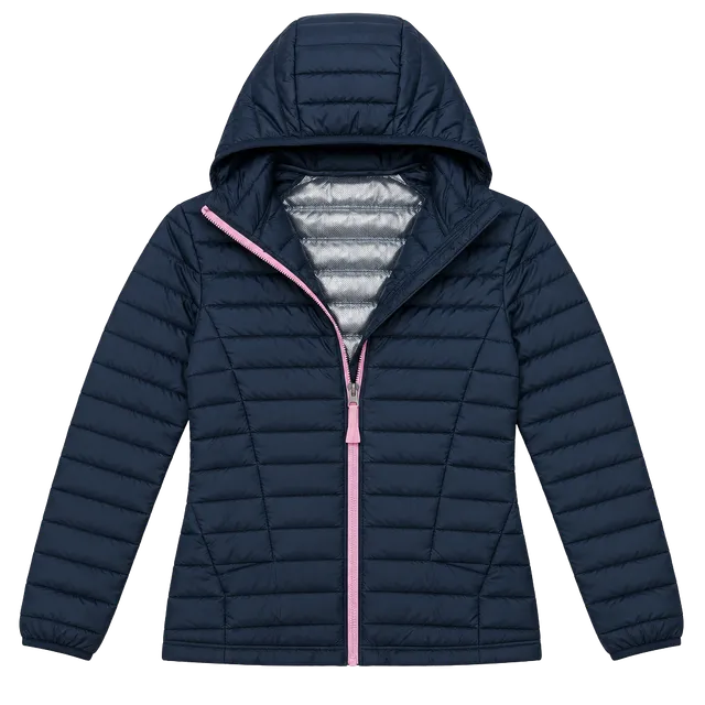 Columbia Powder Lite Hooded Jacket Size M 10/12 Black Pink Puffer