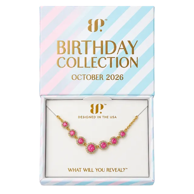 BP October Manifest It Necklace Gradient of Hot Pink Fire Opal Gold 