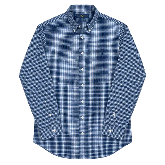 Ralph Lauren Button Down Shirt Size L Blue Gingham Slim Fit