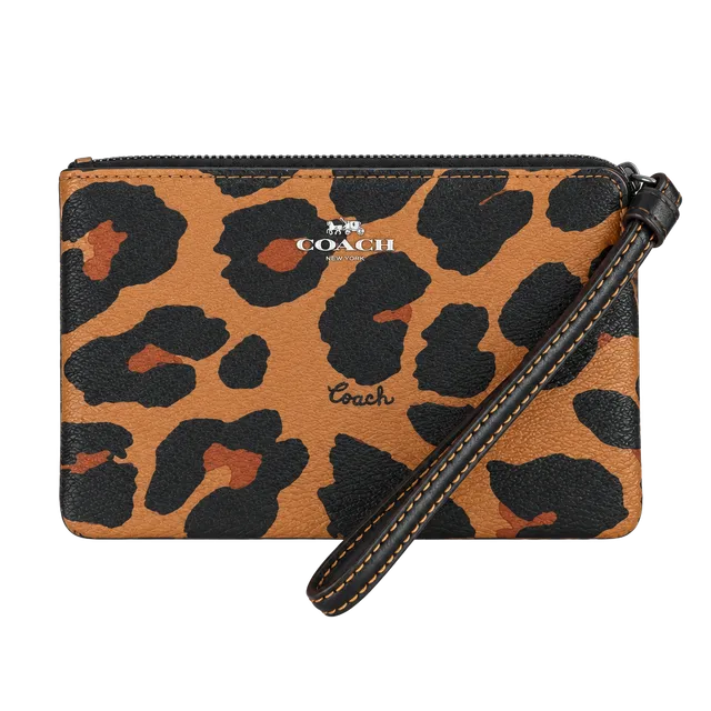 Coach Corner Zip Wristlet ocelot  Leopard Print