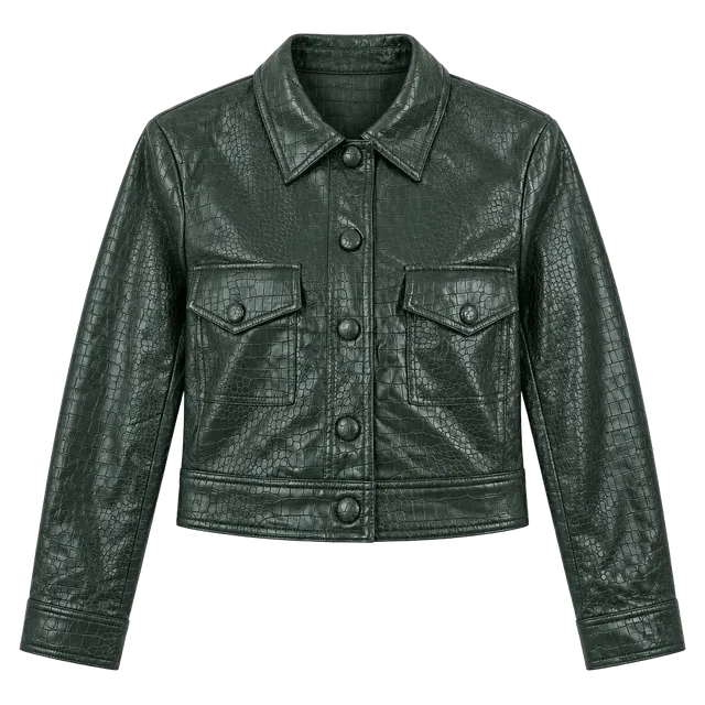 House of Harlow 1960 Jacket Size S Green Croc Embossed Faux Leather