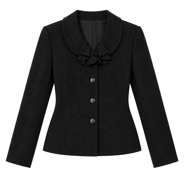 Worthington Petite Blazer Size 12P Black Ruffle Collar Jacket