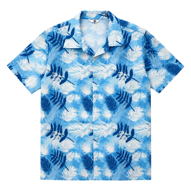 Runcati Tropical Palm Leaf Shirt Size L Blue