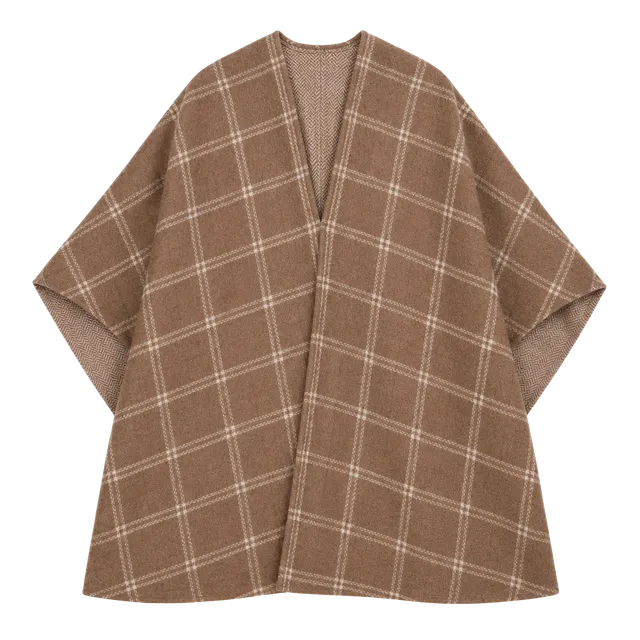 Lauren Ralph Lauren Plaid Poncho One Size Brown Open Front Wrap