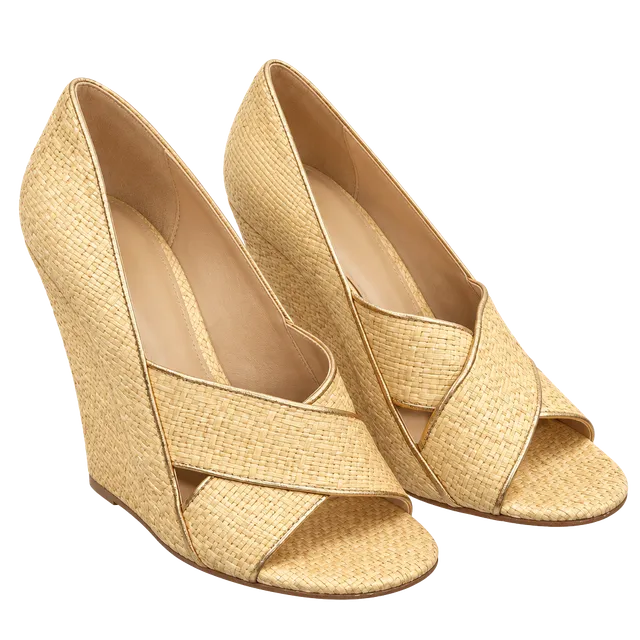 Diane Von Furstenberg Raffia Wedge Sandals Size 7.5 M Peep Toe