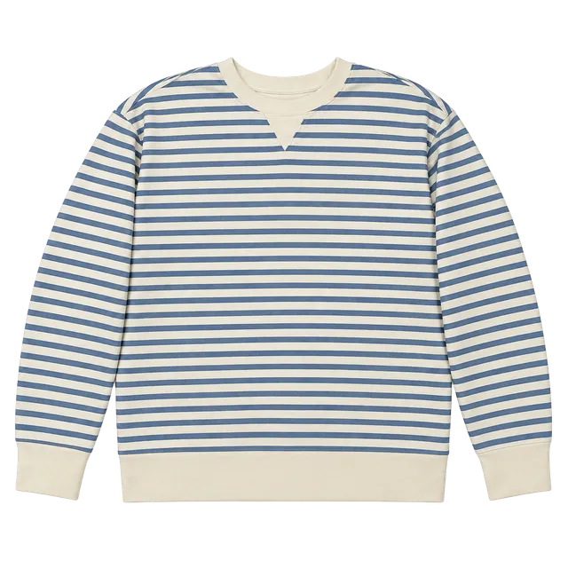 Striped Sweatshirt Size S Blue White Pullover V-Insert Long Sleeve h1610