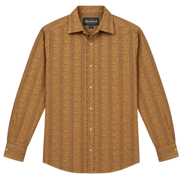 Detailed Long Sleeve Button Down Shirt Size M Brown Pattern