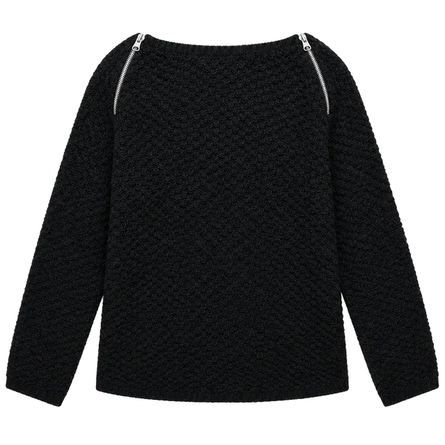 Karen Hart Sweater Size L Black Textured Zip Shoulder
