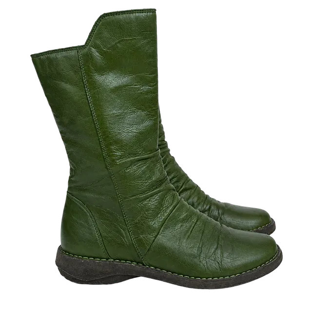 Miz Mooz Parnell Size 37 Green Leather Ruched Mid Calf Boots
