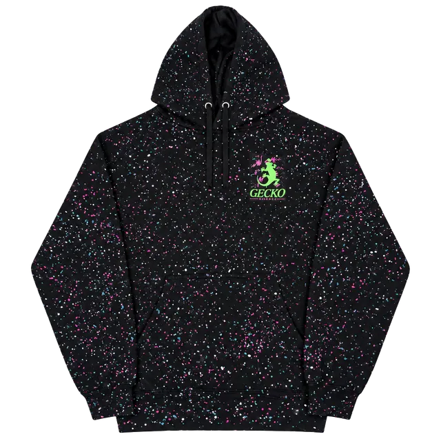 Gecko Speckled Black Hoodie with Neon Logo