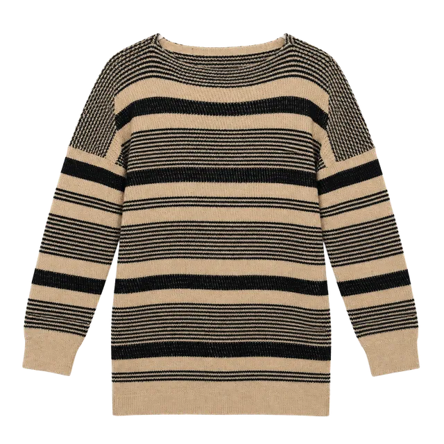 Lauren Ralph Lauren Striped Knit Sweater Size L Tan Black Linen Cotton