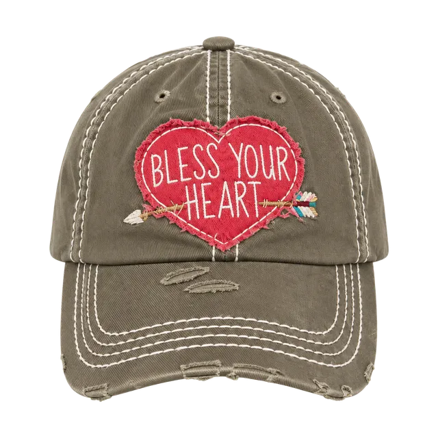 024. KBETHOS Bless Your Heart Distressed Baseball Cap Olive Green