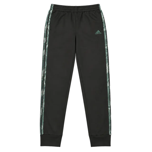 Adidas Track Pants Size L (14/16) Black Green Stripe Athletic Joggers h1600