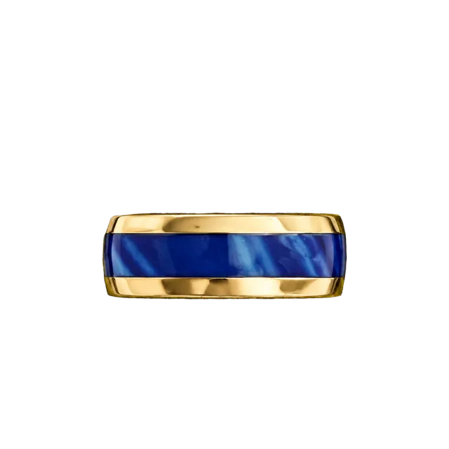 Tungsten Steel Men's High Polished Blue Marble Gold Plated Rims 8mm Ring 11