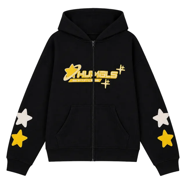 Humble Beginnings Star Zip-Up Hoodie Size XL Black