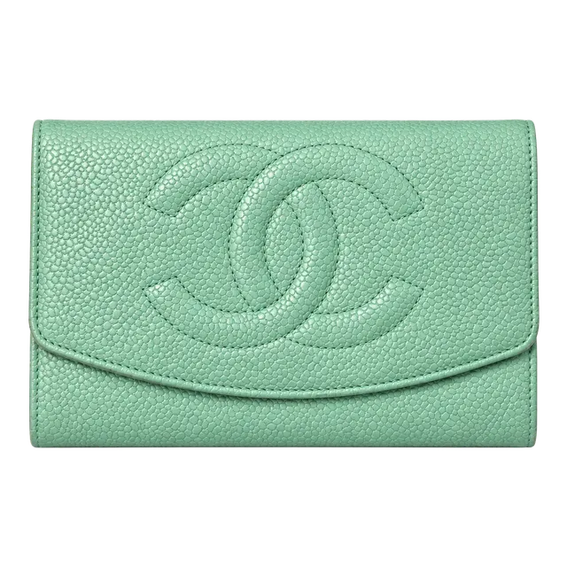 Chanel Caviar Leather Trifold Wallet Teal