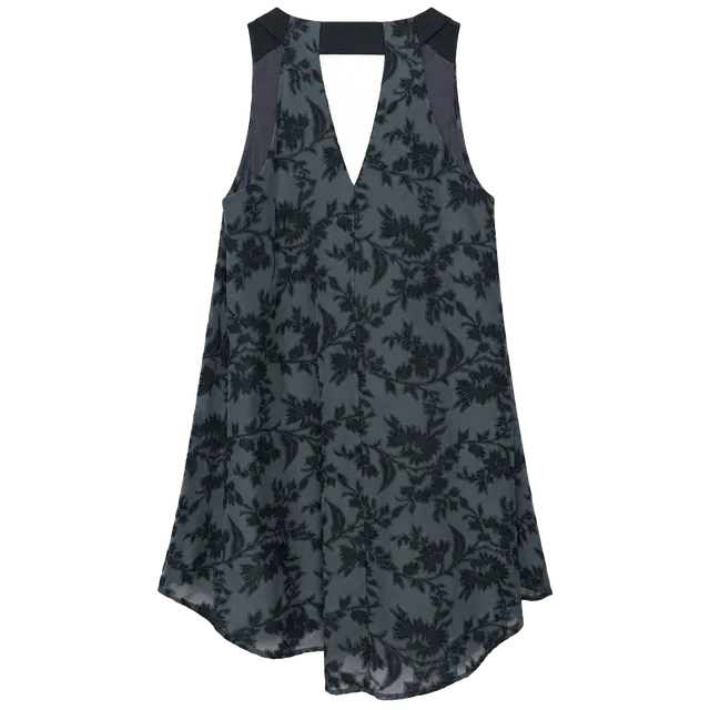 ASTR Gray And Black Floral Velvet Dress 