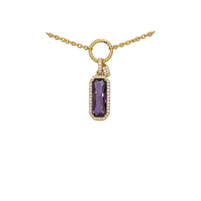BP For This Moment Amethyst CZ Gold Necklace Mini Dog Tag