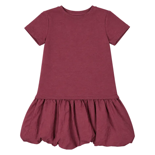 LOFT Dress Size S Burgundy Short Sleeve Bubble Hem