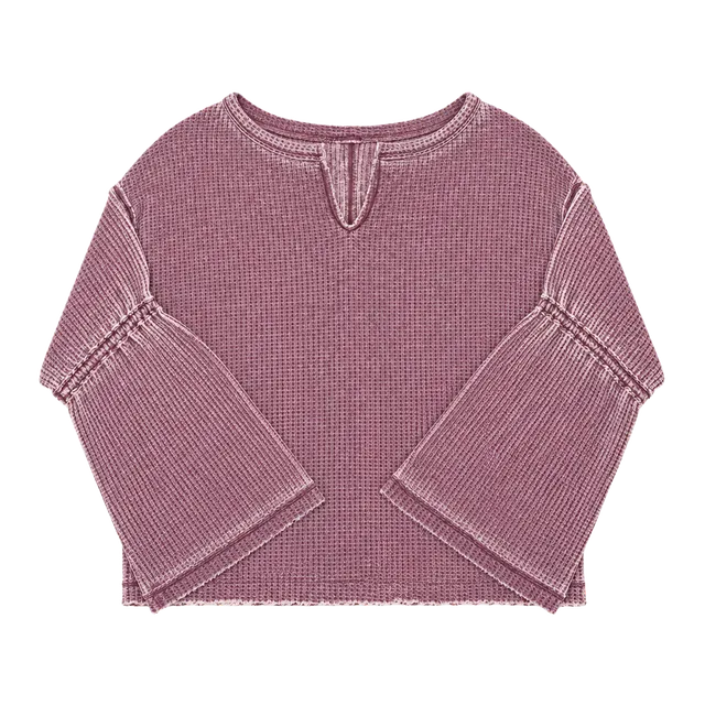 We The Free Thermal Top Size M Purple Waffle Knit Bell Sleeve Shirt