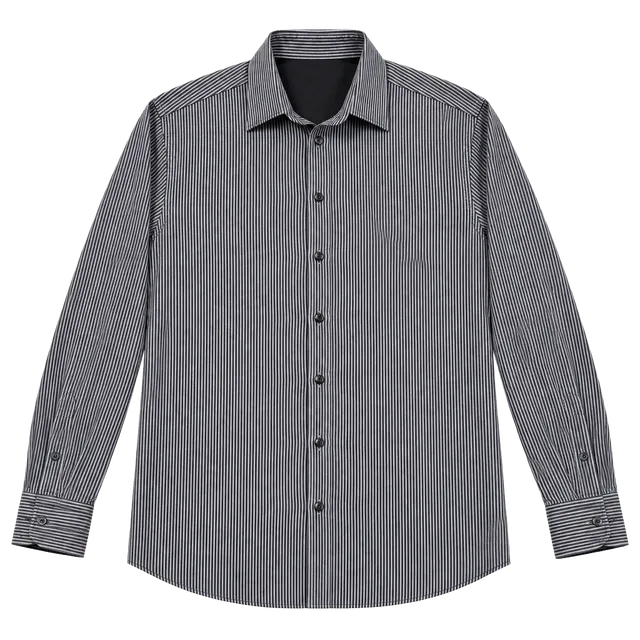  Parc 81 Mens Slim Fit Gray/Black/White Striped Button Down Long Sleeve Shirt  L
