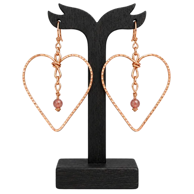 Gracefully Beaded by TP Heart Hoops Strawberry Quartz Earrings
