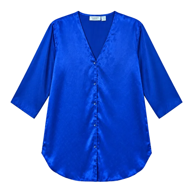 Vintage Gold Label Victorias Secret Royal Blue Satin Button-Front Sleep Top