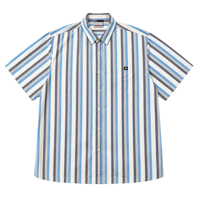 Early 2000s Southpole Short Sleeve Striped Button Down Shirt Size XL Blue Gray