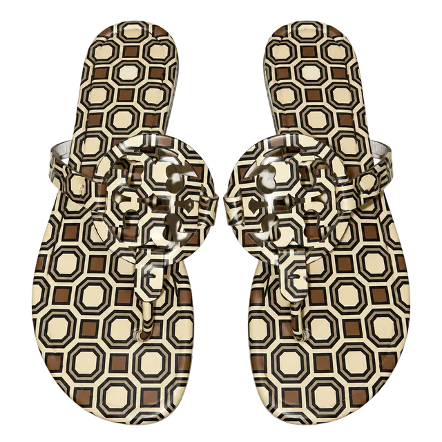 Tory Burch Miller Sandals Geometric Print Patent Leather 