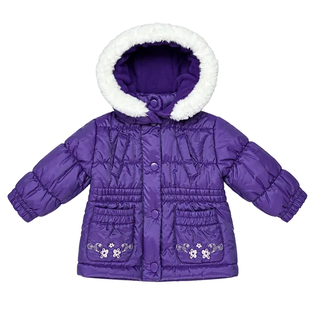 Madison Puffer Jacket baby girl 6-9 months Purple Floral Winter Coat Faux Fur