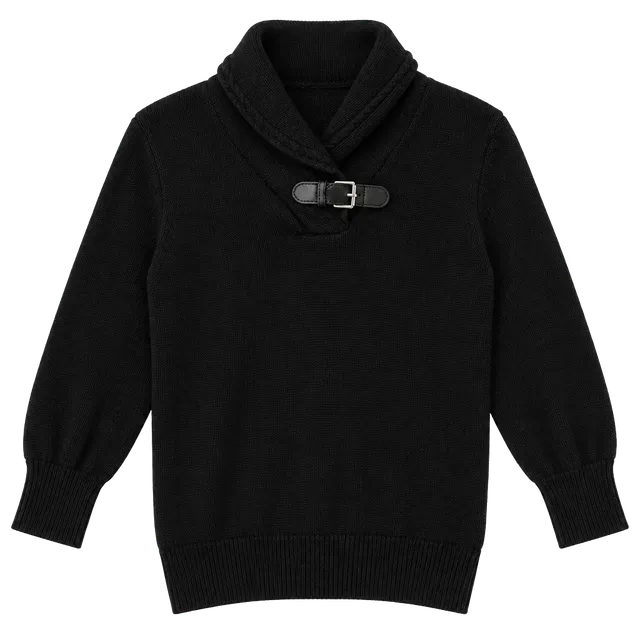 Black Shawl Collar Sweater Buckle Neck Preppy Old Money Women's Size M
