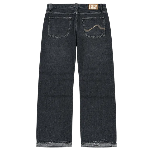 Early 2000s Drunkmunky Relaxed Straight Denim Jeans 40x34 Black Distressed Y2K