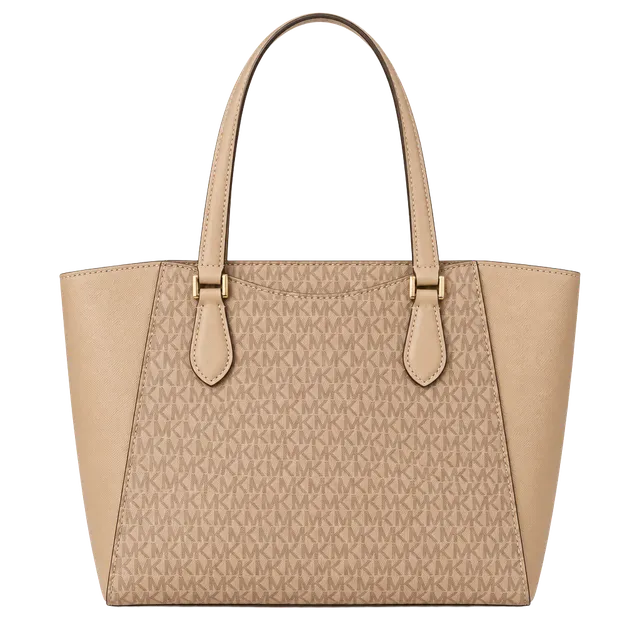 Taryn Large Signature Logo and Leather Tote Bag in HUSK