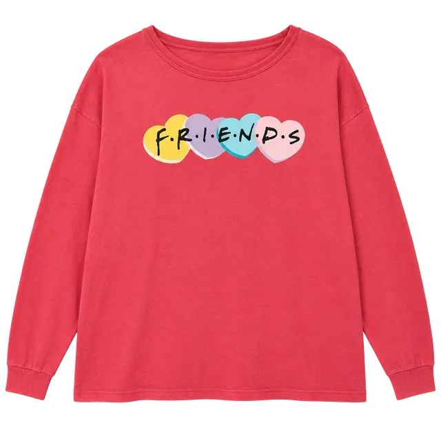 Friends Sweatshirt Size 2X Pink Heart Candy Graphic Long Sleeve