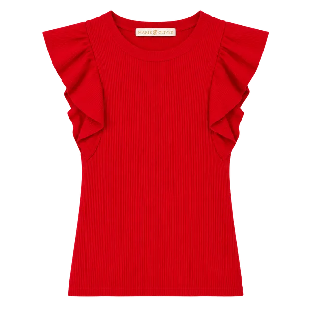 NWT Marie Oliver Rory Top Size XS Red Ribbed Ruffle