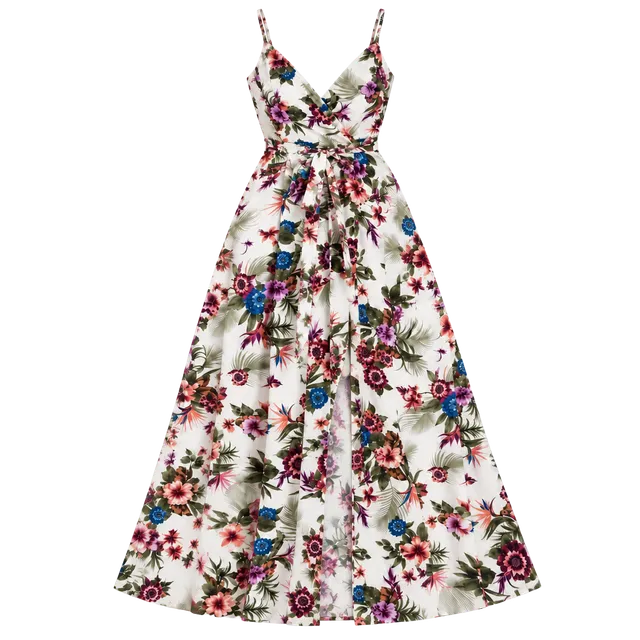 IRIS Floral Maxi Dress White Tropical V-Neck Spaghetti Strap