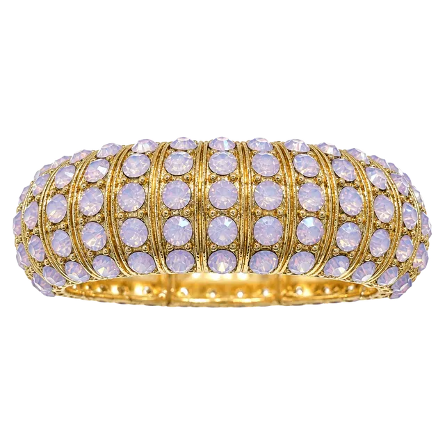 Vintage Gold Tone Aurora Borealis Crystal Statement Bangle Bracelet