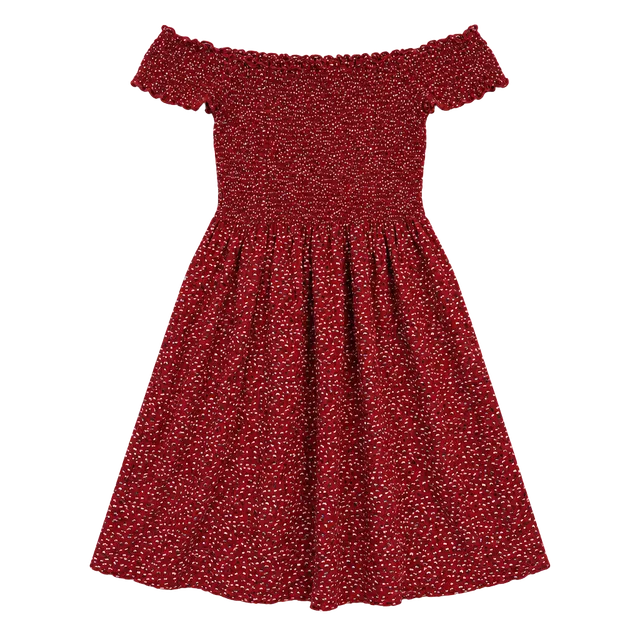 Brandy Melville Red Floral Off Shoulder Smocked Mini Dress