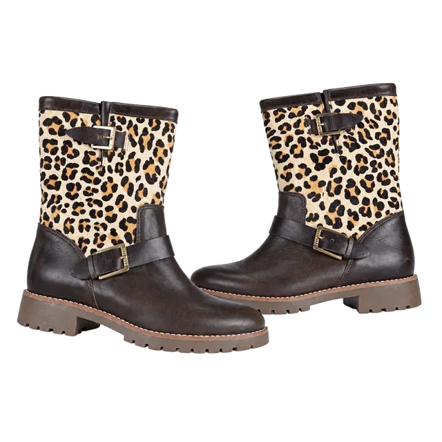 Sperry Leopard Print Leather Buckle Boots Brown