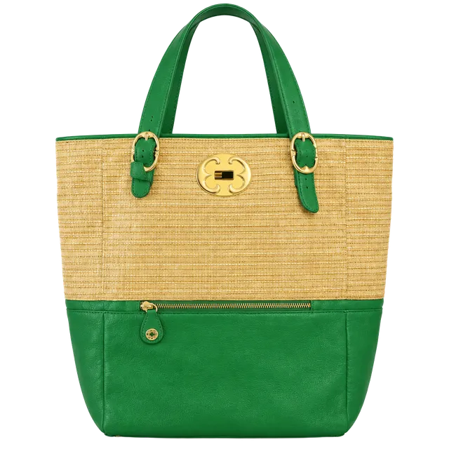 Emma Fox Green Leather and Straw Tote Bag