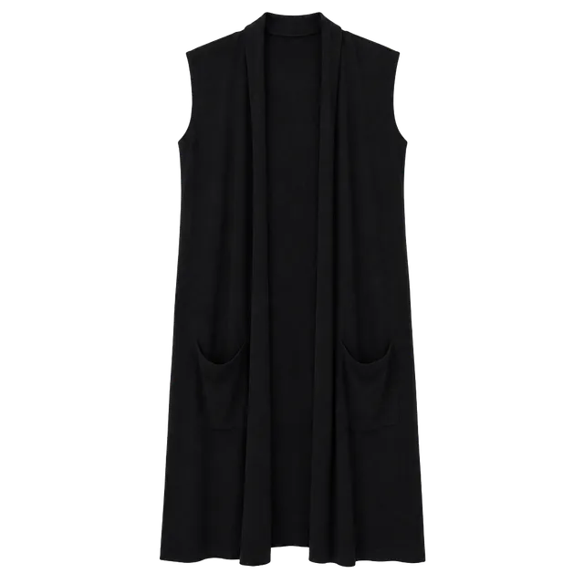 genx Long Vest Size S Black Open Front Sleeveless Cardigan