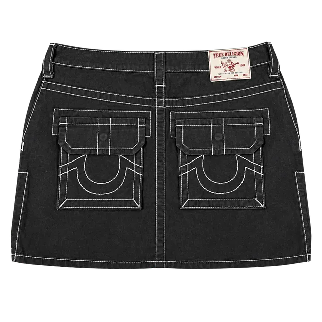 True Religion Stacked Cargo Mini Skirt Size 27 Black