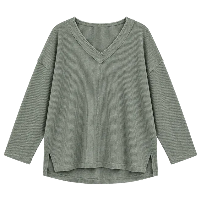 Free People Thermal Top Size M Green Oversized V-Neck