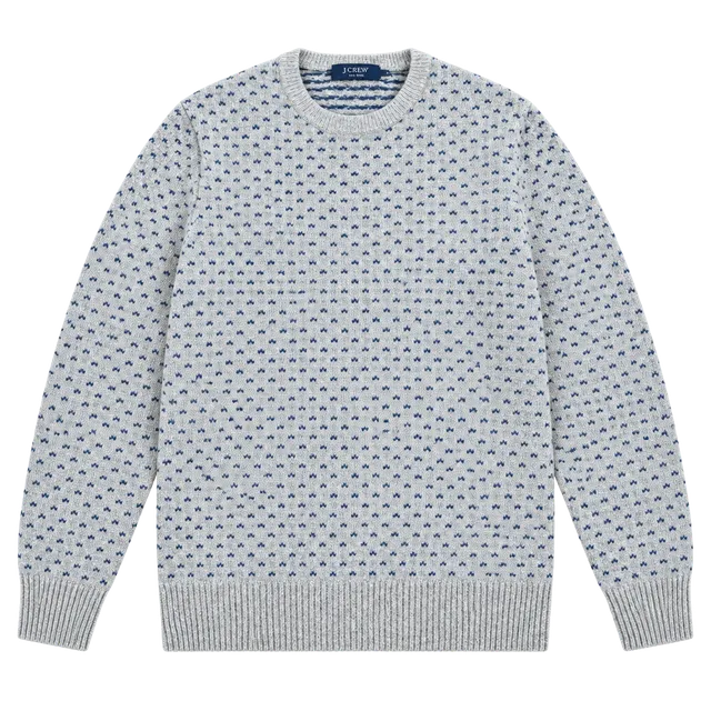 J.Crew Lambswool Crewneck Sweater Size L Gray Blue Birdseye Knit