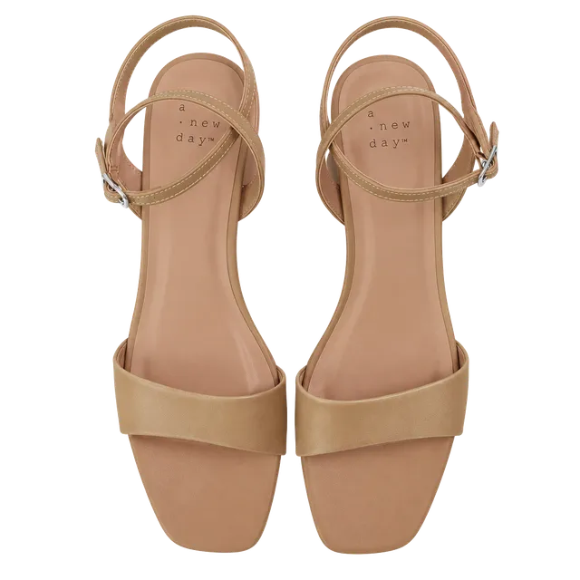 A New Day Block Heel Sandals Size 9.5 Tan Ankle Strap Shoes Z138